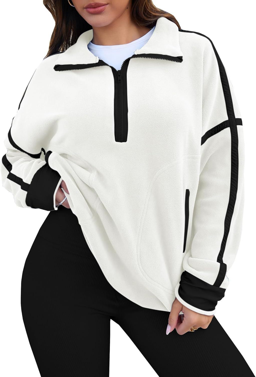 Stand-up Collar Casual Color-block Women's Zip-up Long-sleeve