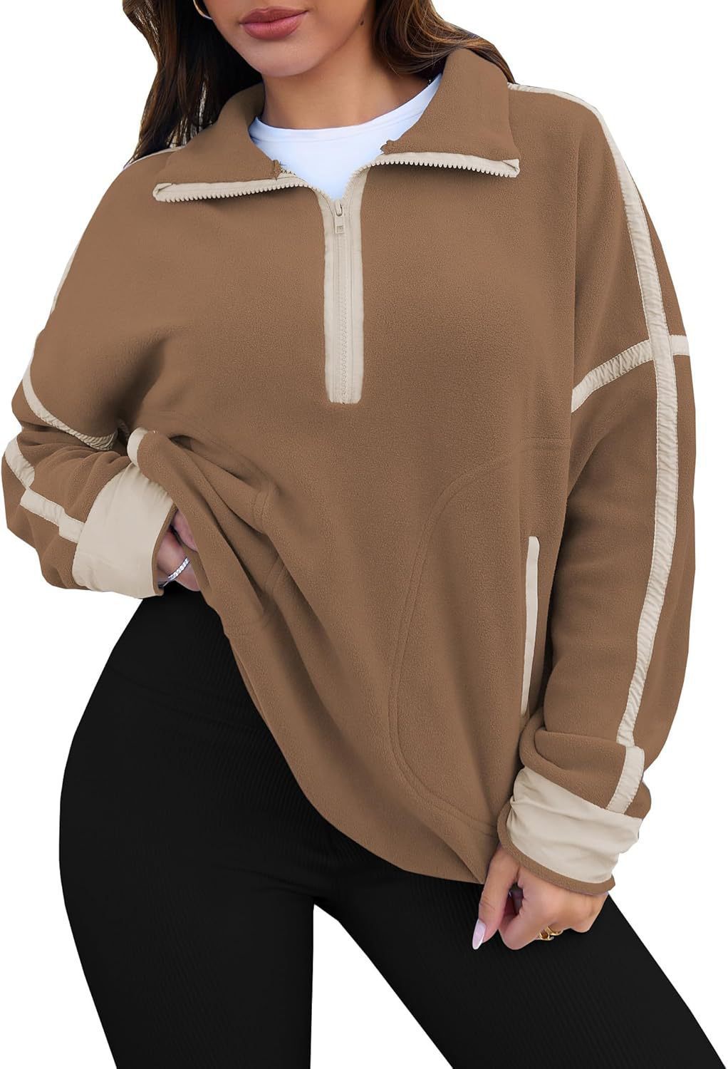 Stand-up Collar Casual Color-block Women's Zip-up Long-sleeve