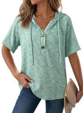 Womens Waffle-Weave Buttoned V-Neck Hoodie With Drawstring