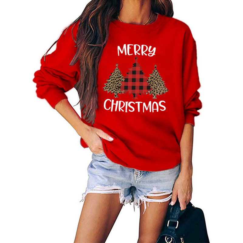 Merry Christmas Sweater Crew-Neck Red Long-Sleeve Pullover