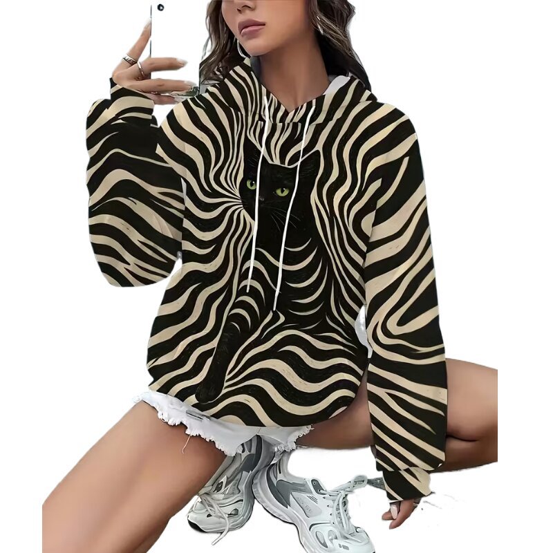 Women's Zebra-Print Casual 3D Printed Hoodie