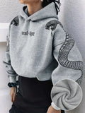 Women's Printed Hooded Pullover Loose-fit Vintage Sweatshirt Top