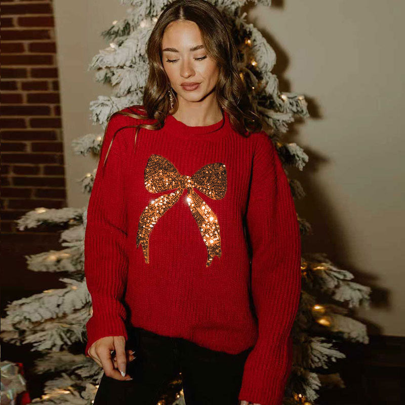 Loose-fitting Sweater With Beaded Embroidery And A Bow
