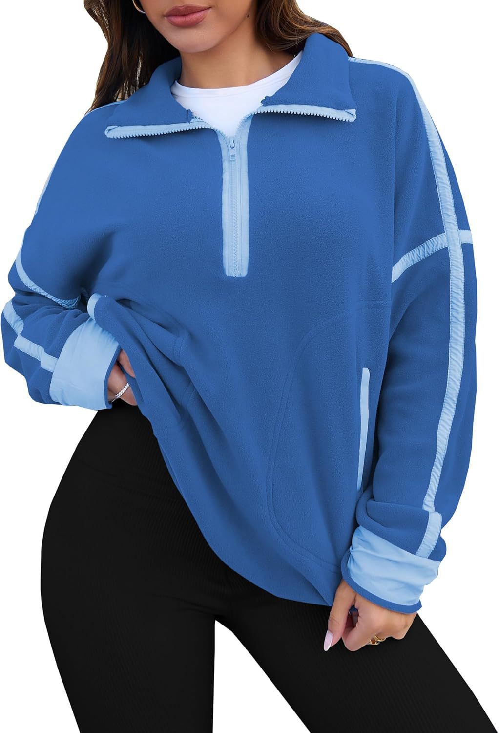 Stand-up Collar Casual Color-block Women's Zip-up Long-sleeve