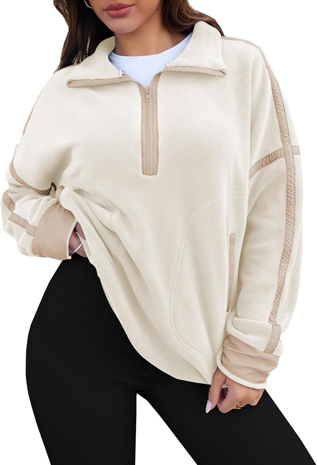 Stand-up Collar Casual Color-block Women's Zip-up Long-sleeve