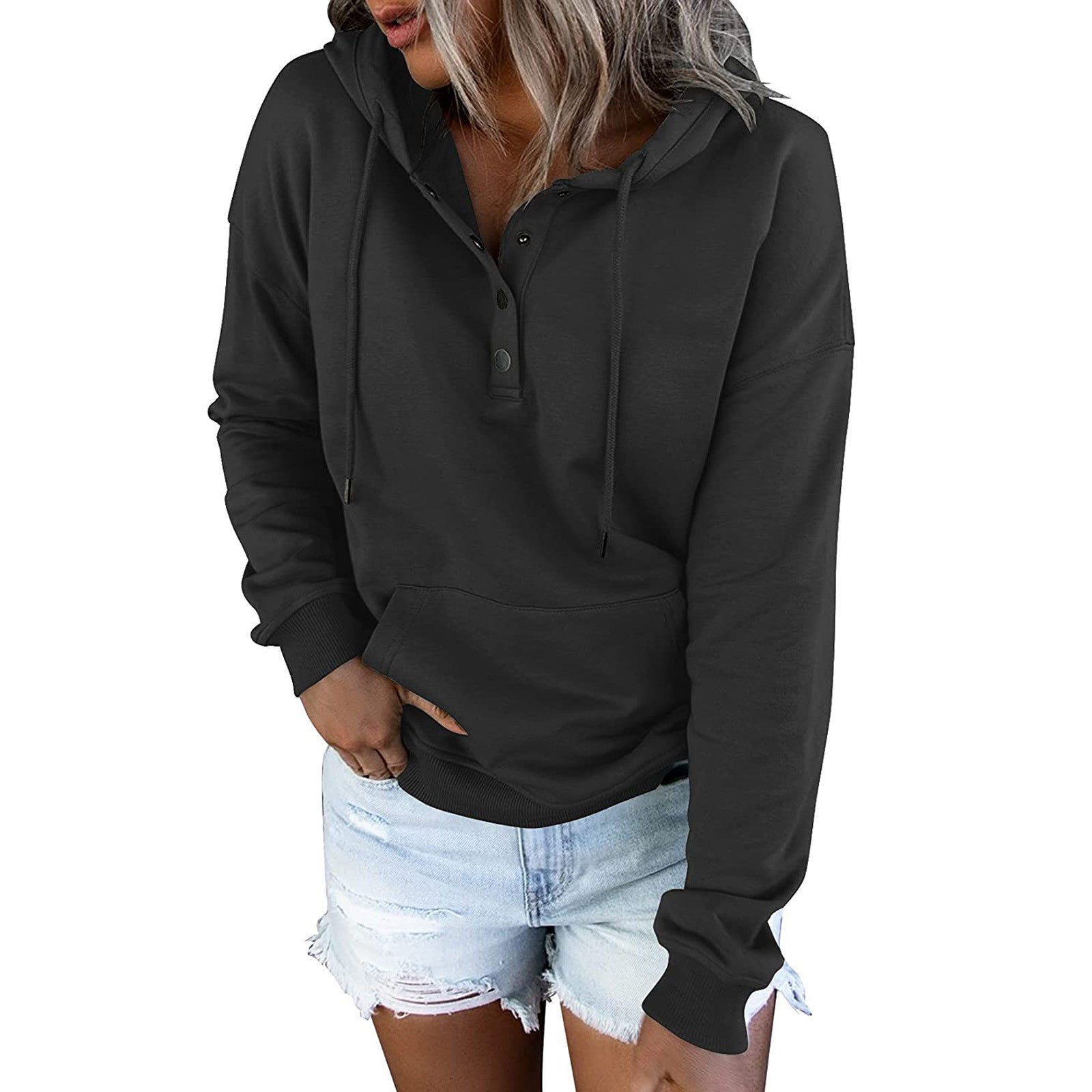 Loose-fitting Casual Long-sleeve Hoodie With A Drawstring And Pockets