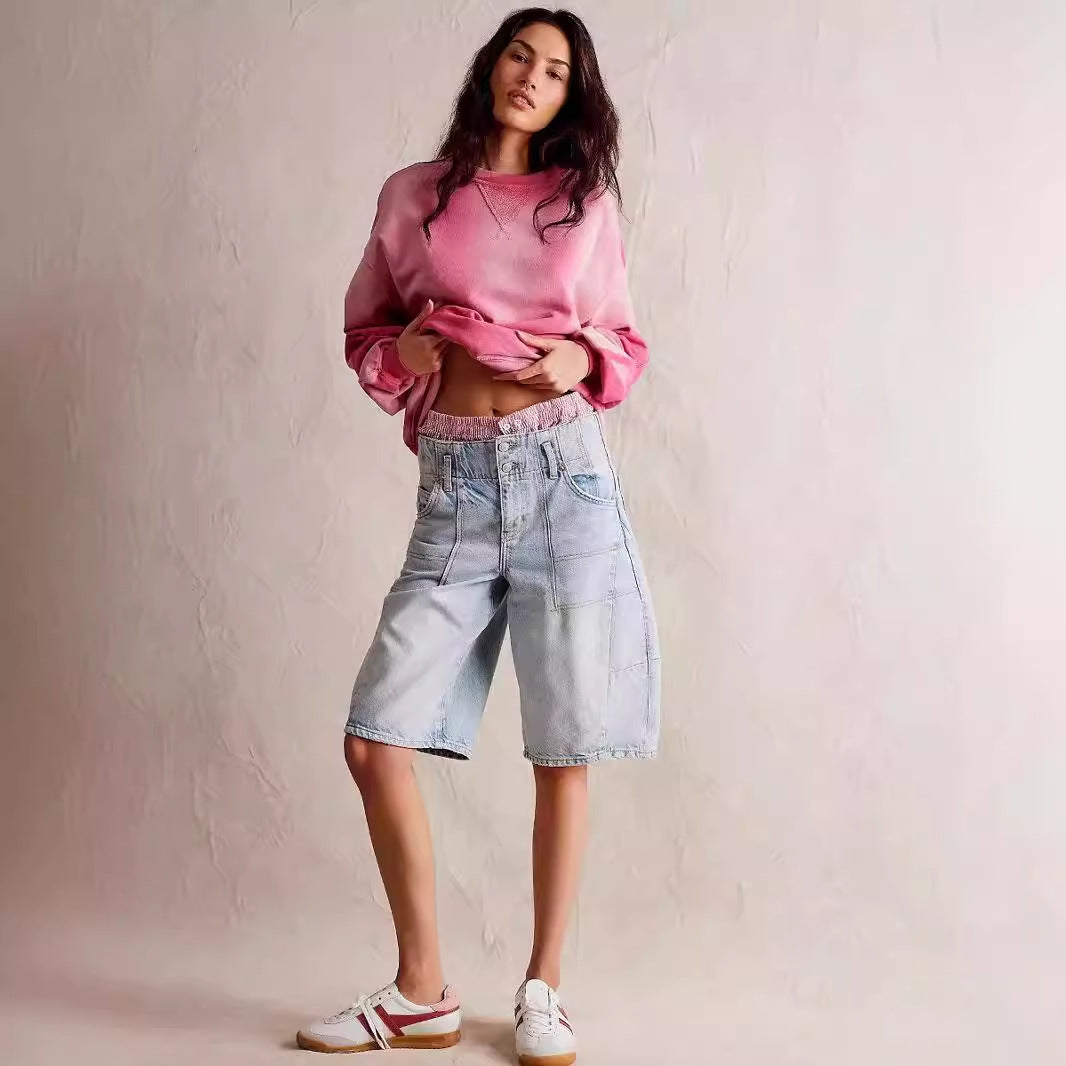 American-style Vintage Color-block T-shirt For Women