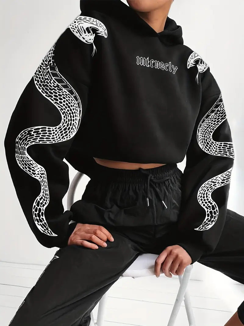 Women's Printed Hooded Pullover Loose-fit Vintage Sweatshirt Top