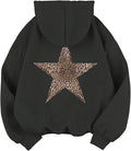 Womens Leopard-Print And Star-Print Hooded Casual Long-Sleeve Top